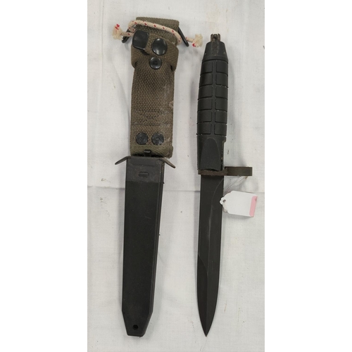 151 - A modern Bayonet with black plastic and webbing sheath, blade 16.5cm