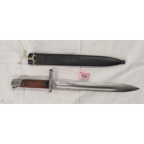 153 - A Bayonet with wood sides to the handle, steel Scabbard; blade 24cm.