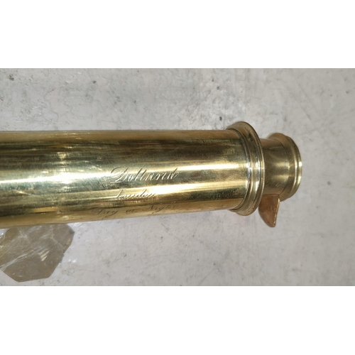 178 - A brass & leather three section telescope by Dolland London, inset with 