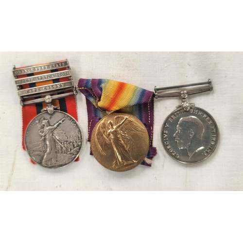 190 - A Boer War/WWI group of three comprising QSA 3 clasps, War and Victory Medals to 1258 Pte W.G, Manse... 