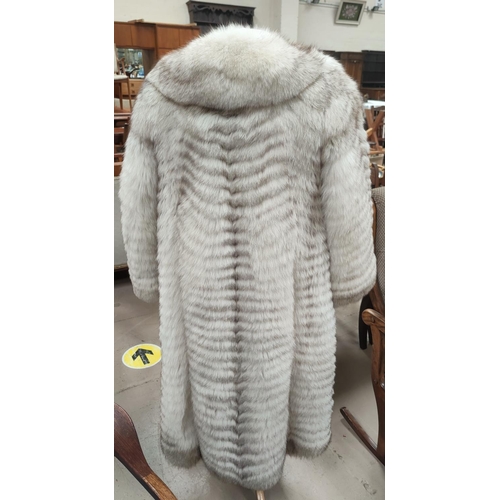 42B - A modern full length pale fur coat, herringbone pattern size 12