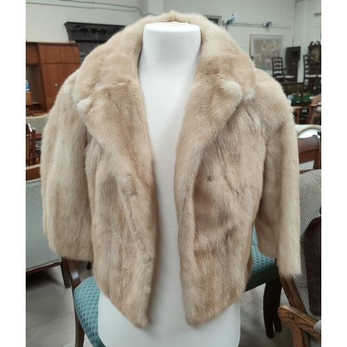 42D - A short honey mink jacket with 3/4 length sleeves, size 12 / 14