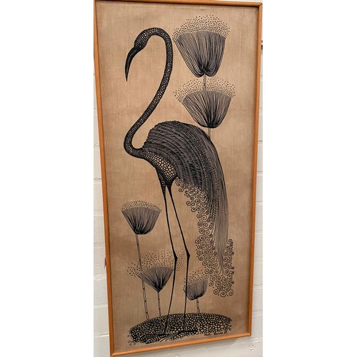 673 - A pair of framed silk prints of exoctic birds by Heidi Lange dated 1982