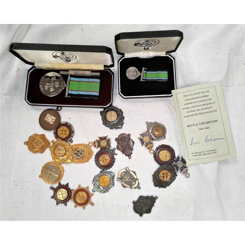 203 - A selection of mid 20th century shooting medals and a Battle of Britain medal and miniature