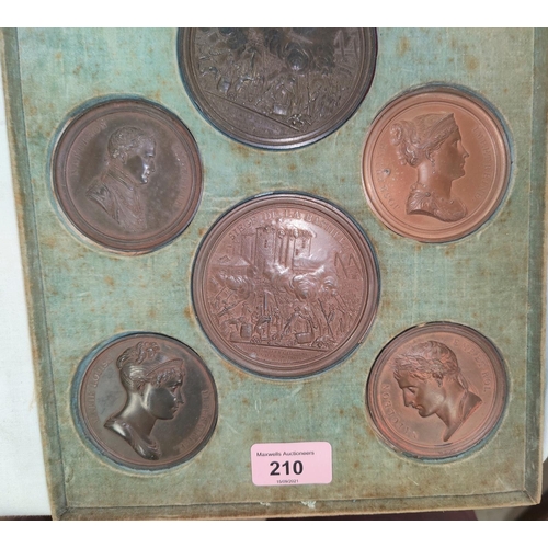 210 - NAPOLEON BONAPARTE: a set of ten copper wash lead cliche medal copies depicting Napoleon Josephine, ... 