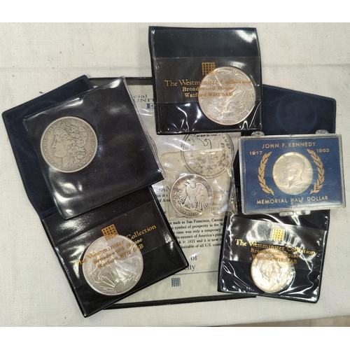 238 - US: A Morgan Dollar 1886; 2 x Silver Eagles 1991 - 2 and 3 silver half dollars
