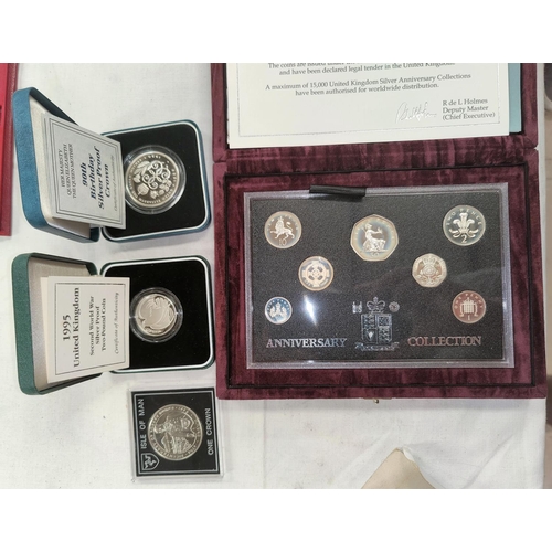 240A - GB: 1996 Decimalisation silver Anniversary Collection cased, a silver proof Crown 1990, a similar 19... 