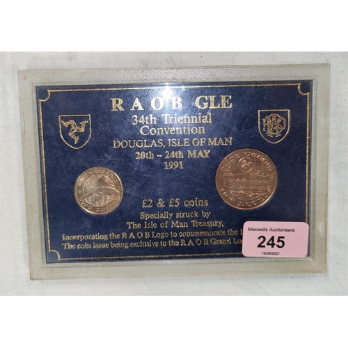 245 - 10M: RAOB GLE Convention 1991, £2 & £5 bronze coins in presentation case