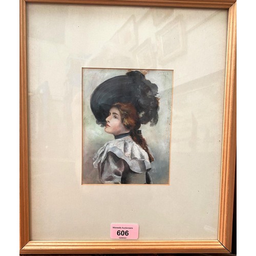 646 - British early 20th century:  oil on paper, half length portrait of a Gibson Girl, unsigned, 15 x 11 ... 