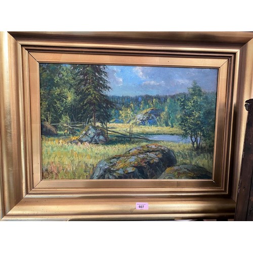 646A - Anshelm Dahl, Sweden 20th century:  oil on canvas, rural landscape with river, signed, 35 x 54 cm, g... 