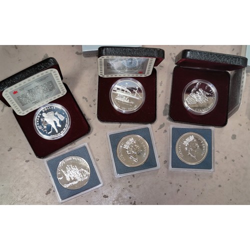 232 - CANADA - 3 silver proof dollars, 1991 - 1993 and 3 matching dollars