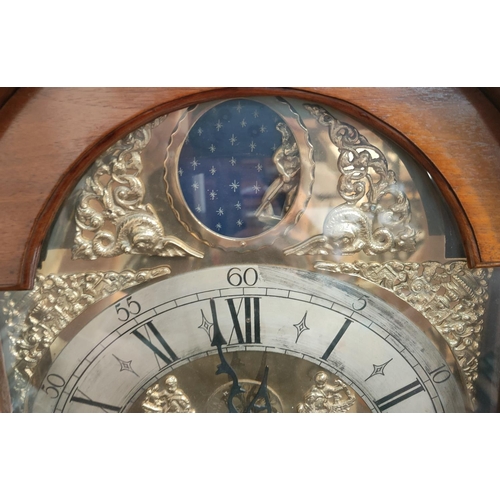 742A - An 18th century inlaid mahogany long case clock with brass mounted swan neck pedestal and turned col... 