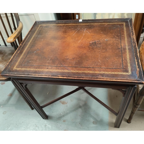 706 - A reproduction mahogany occasional table with rectangular inset leather top; a mahogany rectangular ... 