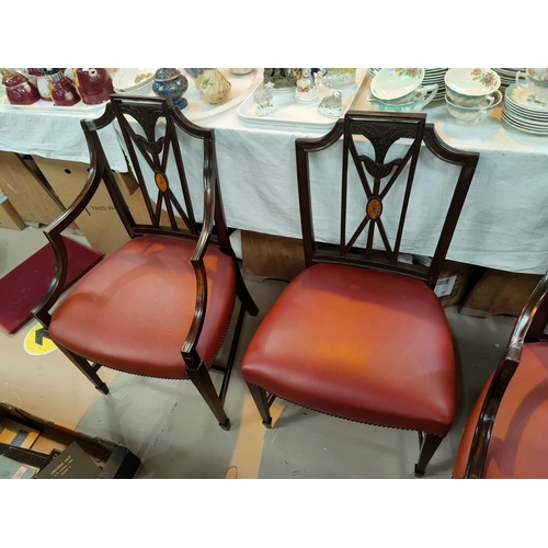 836 - A set of 12 19th century mahogany dining chairs in the Adam style with carved and inlaid 'X' splats,... 