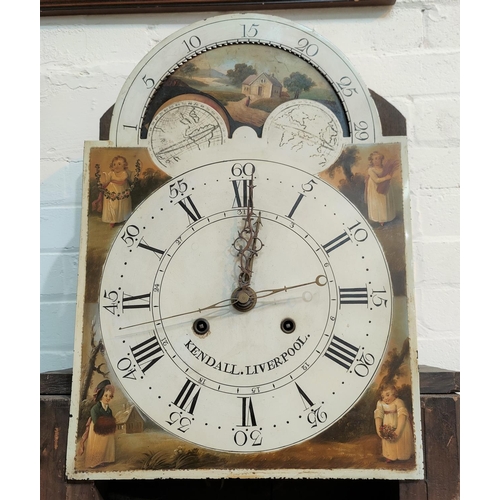 822 - A Georgian mahogany longcase clock, the hood with swan neck pediment and twin brass finials, extensi... 