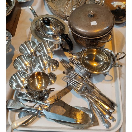 634B - A selection of silver plated cuttlery; a silver plated ice bucket etc.