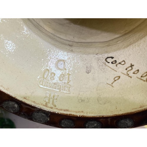 399 - A brown and green Victorian Burmantoft jardiniere on stand