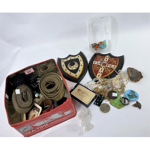 34 - An 1891 crown; enamel pendants; costume jewellery; military items; bric-a-brac
