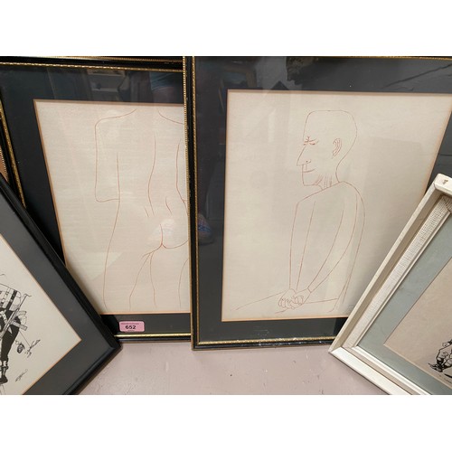 32 - Ben Sharne:  Pair of prints of line drawings, 1 artist signed; 4 x 1970's/80's political cartoon pri... 