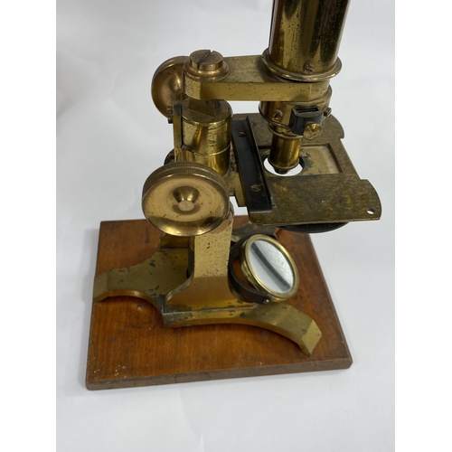 412 - A 19th century Binocular Microscope, brass, unsigned, 40cm, mahogany case
