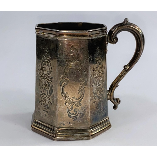 648 - A Victorian octagonal christening mug with chased acanthus decoration, London 1840, 6.5 oz