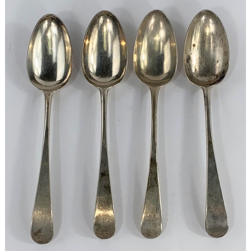 658 - A hallmarked silver set of 4 Old English tablespoons, monogrammed, 'bottom marked', London 1751, 8.2... 