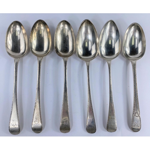 660 - A hallmarked silver matched set of 5 tablespoons with milled borders, monogrammed, 2 x Dublin 1806, ... 