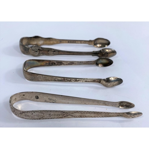 662 - A hallmarked silver pair of large King's pattern sugar tongs, London 1825; 2 Georgian hallmarked sil... 
