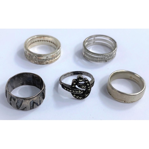 691 - 5 white metal eternity rings, (one stamped 925)