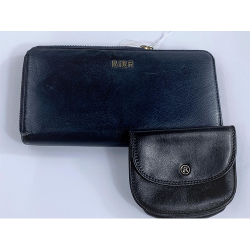 697 - Leather purses: One large navy blue Biba ladies purse and a small black Antonini Italian calf leathe... 