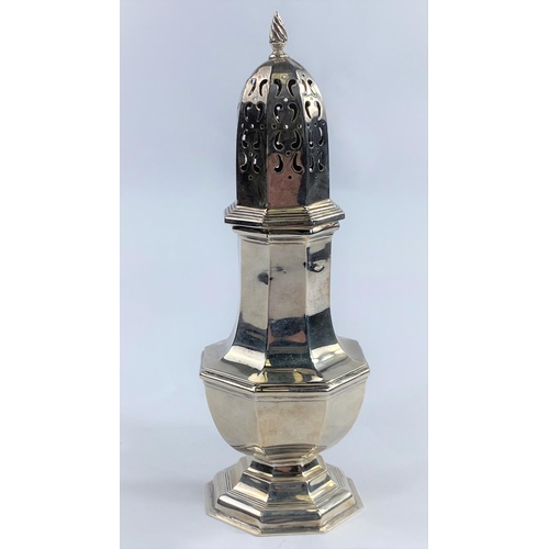 699 - A hall marked silver octagonal baluster shaped 
sugar caster Chester 1897 height 17cm, 2.6oz