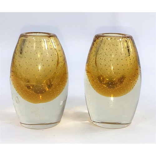674A - A pair of mid 20th century cased, Art Glass vases in the manner of Stromberg, in clear and amber col... 