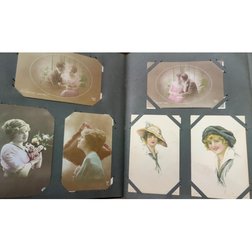 304 - An early 20th century album of picture postcards WWI period and later including a pair of portraits ... 