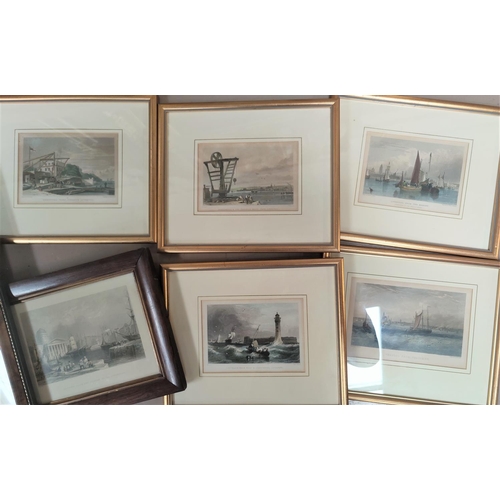 744 - Six various etchings of Liverpool and Birkenhead harbours or sea scenes, a reproduction Titanic post... 