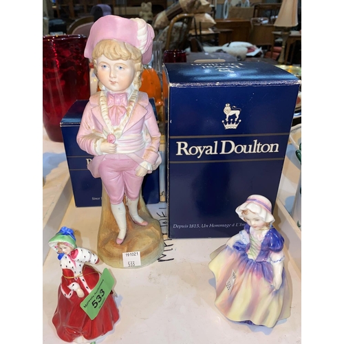 533 - Two Royal Doulton miniature figures:  Dinky Do, HN 1678 & Christmas Morn, HN 3212, with boxes; a bis... 