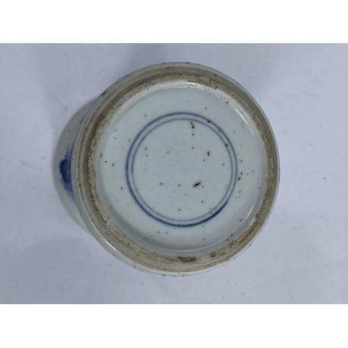 611B - A Chinese blue and white ceramic brush pot in the Kangxi manner with stepped foot and slightly flare... 