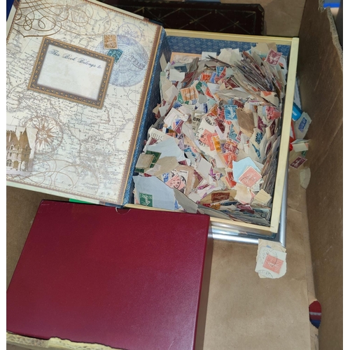 250 - FRANCE: a decorated album of commemoratives, a box of unsorted stamps; stamp catalogues etc