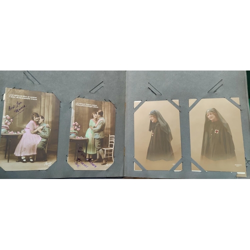 304 - An early 20th century album of picture postcards WWI period and later including a pair of portraits ... 