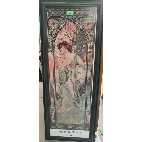 724 - A framed print after Alphonse Mucha La Soir, 89x29cm
framed and glazed