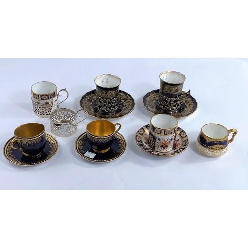 530 - Six various cabinet coffee cups and cans, 4 in silver holders