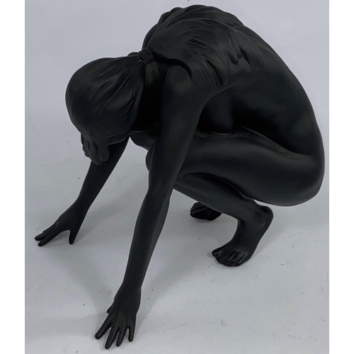 609 - A Royal Doulton 'Nude F2' ceramic figure of crouched nude woman black matt design HN5071