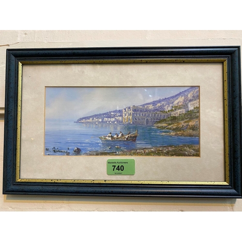 740 - M.GIANNI - A Neapolitan School gouache, Bay of Naples with fishermen, signed 10 x 21cm, framed
