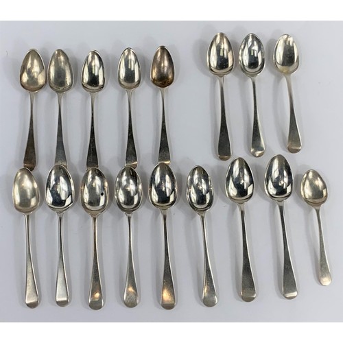 656 - Seventeen silver teaspoons, various designs and marks, 9.2oz.