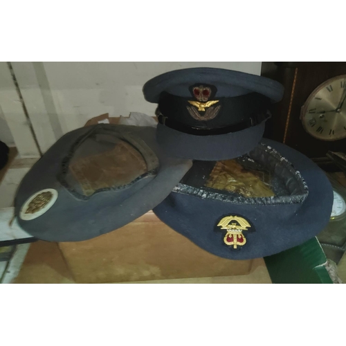 118 - A 1950's RAF cap and two berets, with badges and box.