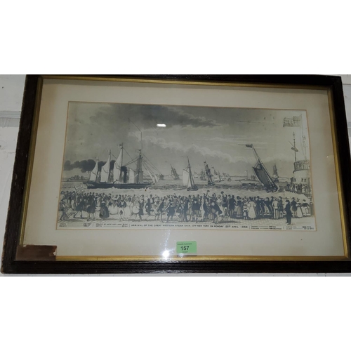157 - An early 20th century photographic etching of the ' Arrival of the Great Western Steam Ship off New ... 