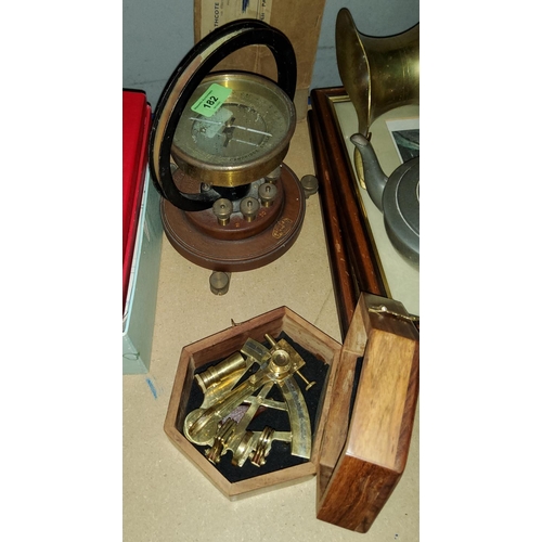 182 - A small wooden cased sextant and a galvanometer