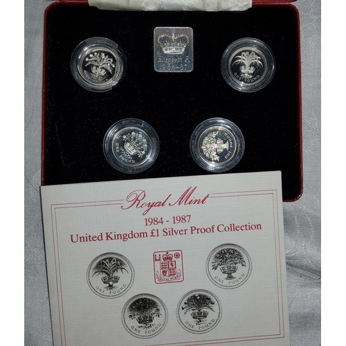 454 - GB: Royal Mint £1 silver proof coins, 1984-1987