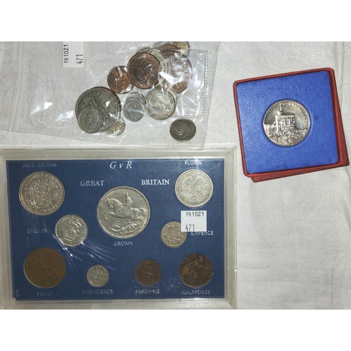 471 - GB: GV Coin set 1935, boxed Coronation medal (silver), other coins