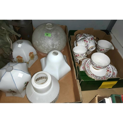 60 - A selection of Edwardian and later glass lightshades; a Windsor Spring Meadow part tea set