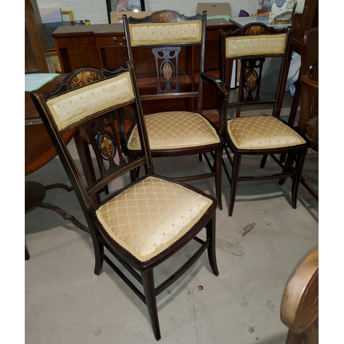 791 - An Edwardian inlaid mahogany armchair; 2 bedroom chairs